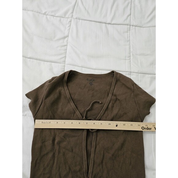 John Galt Blouse One Size Brown Serenity Tie Front Top Y2K Boho Short Sleeves OS - Picture 4 of 5